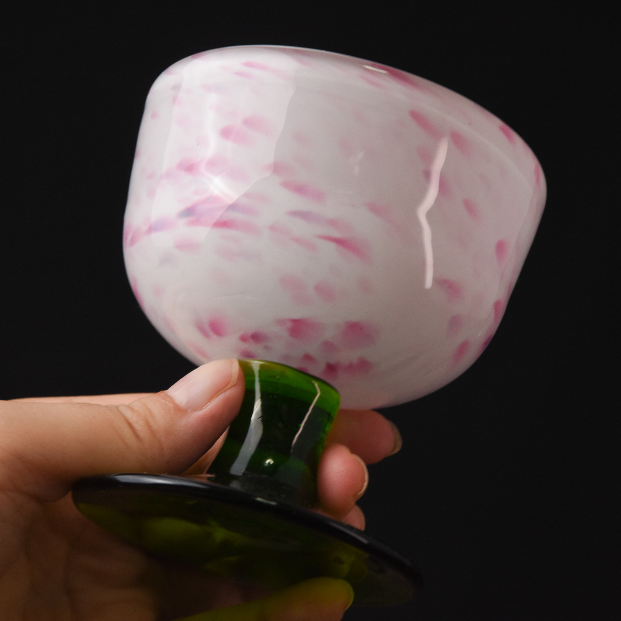 ガラス :: 桃色吹雪文緑脚碗型氷コップ | COTTOU.JP 骨董の通販