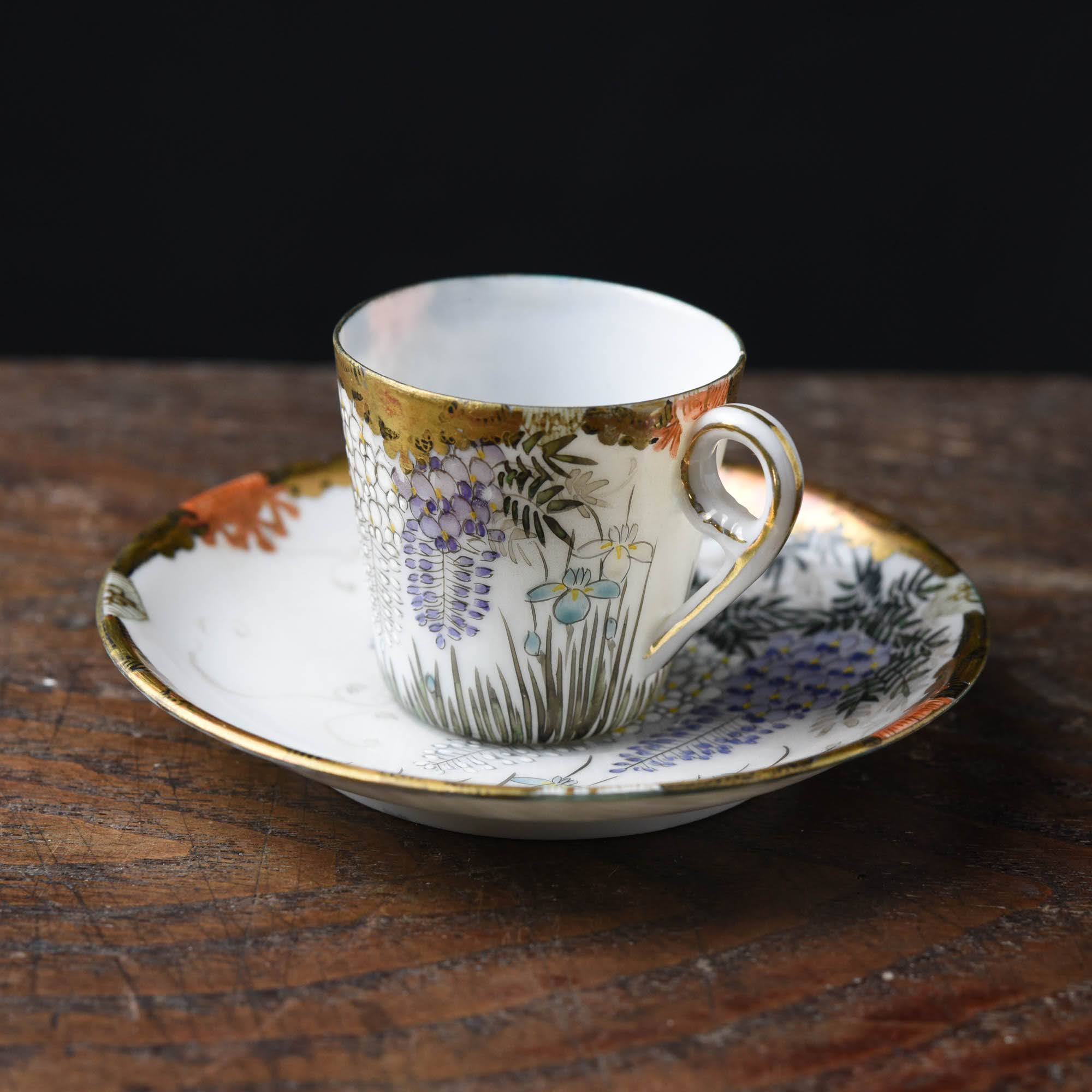 陶磁器 :: 藤図 卵殻手 古山造 デミタスカップ&ソーサー