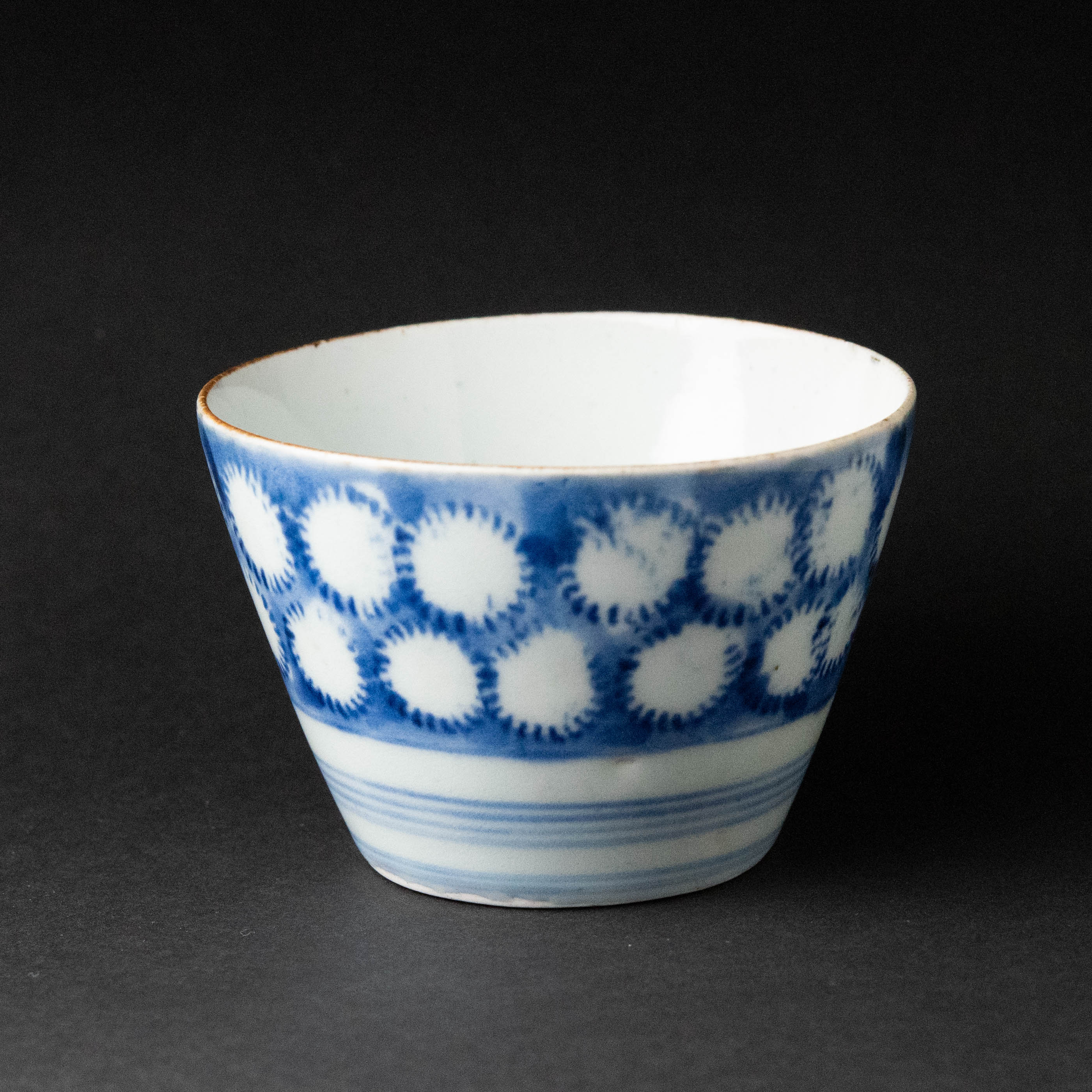 古伊万里　染付よろけ文ころ茶碗　19世紀　　ころ茶碗　そば猪口　ぐい呑　湯呑 古伊万里 染付よろけ文ころ茶碗 19世紀 ころ茶碗 そば猪口