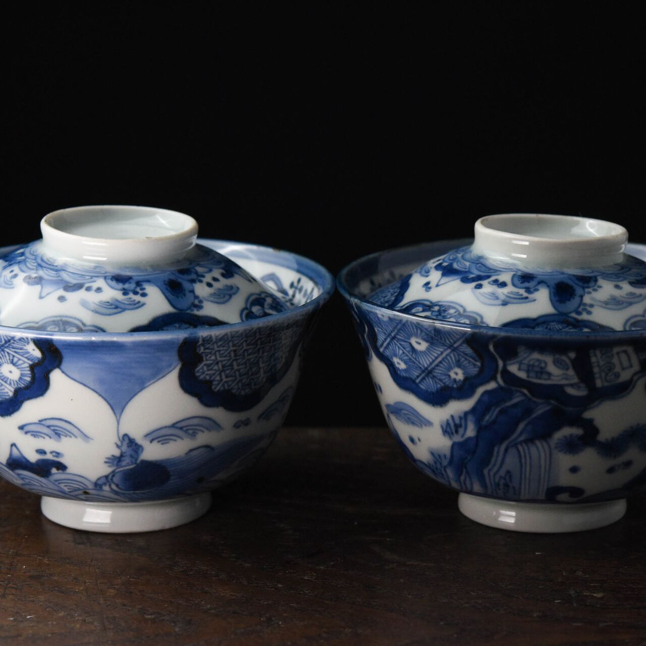 特別オファー 2客 蓋茶碗 伊万里染付 蜃気楼文 :: 陶磁器 | 骨董の COTTOU.JP 食器