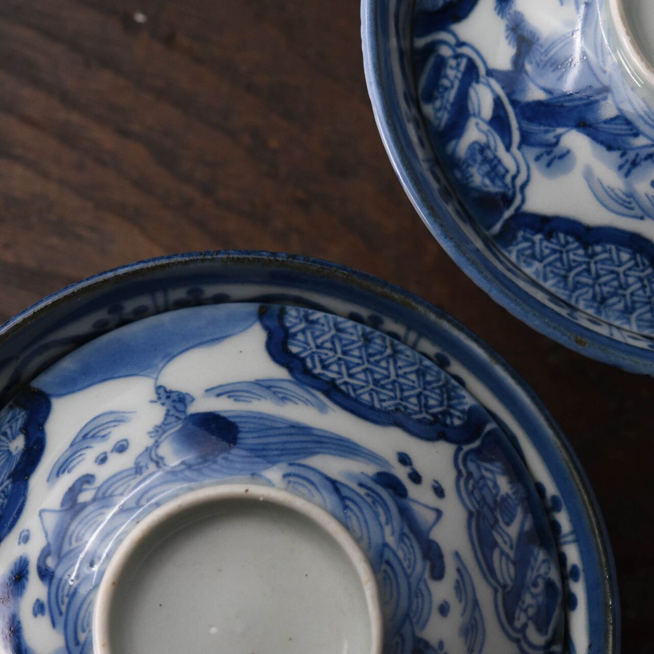 陶磁器 :: 蜃気楼文 伊万里染付 蓋茶碗 2客 | COTTOU.JP 骨董の