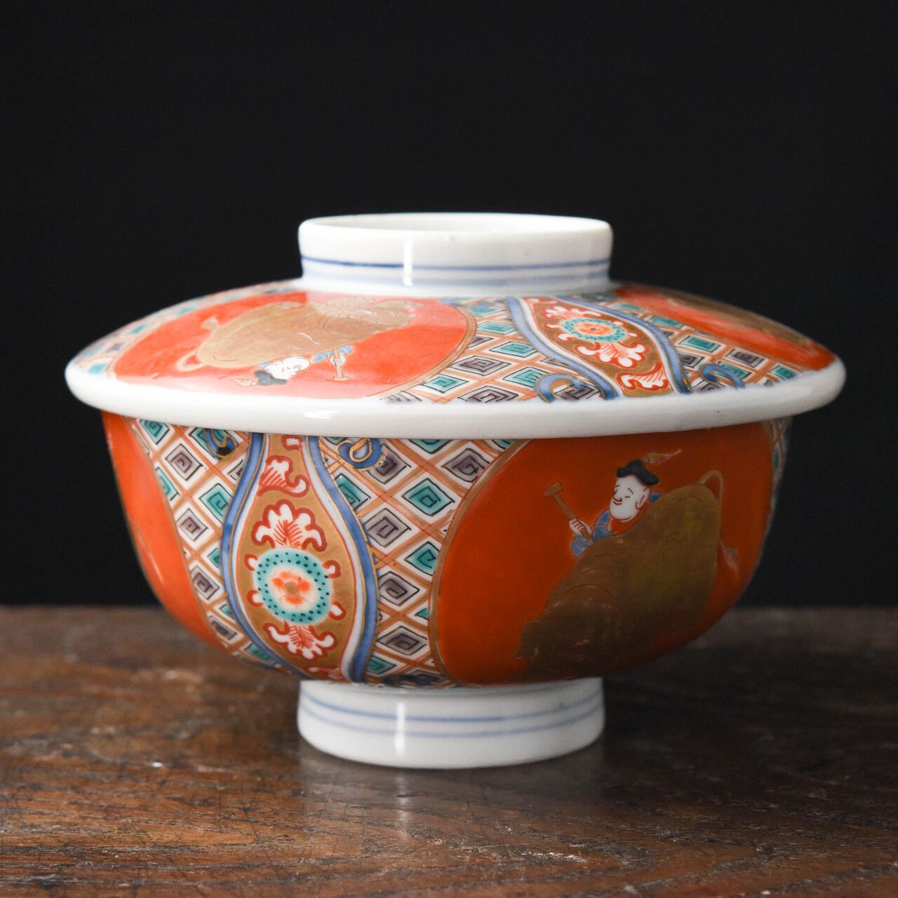 陶磁器 :: 韃靼人と象 伊万里 色絵 蓋茶碗 | COTTOU.JP 骨董の通販