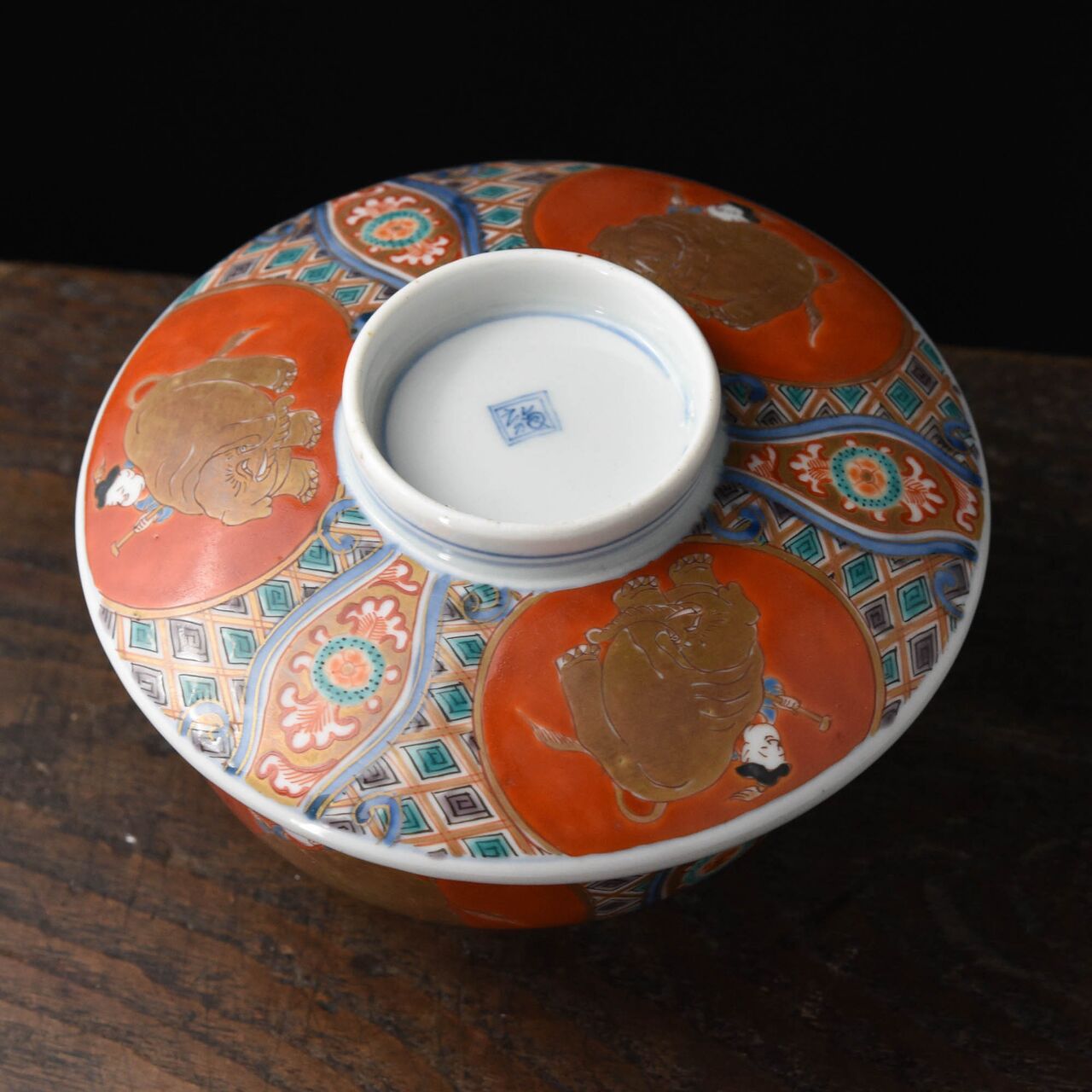 陶磁器 :: 韃靼人と象 伊万里 色絵 蓋茶碗 | COTTOU.JP 骨董の通販