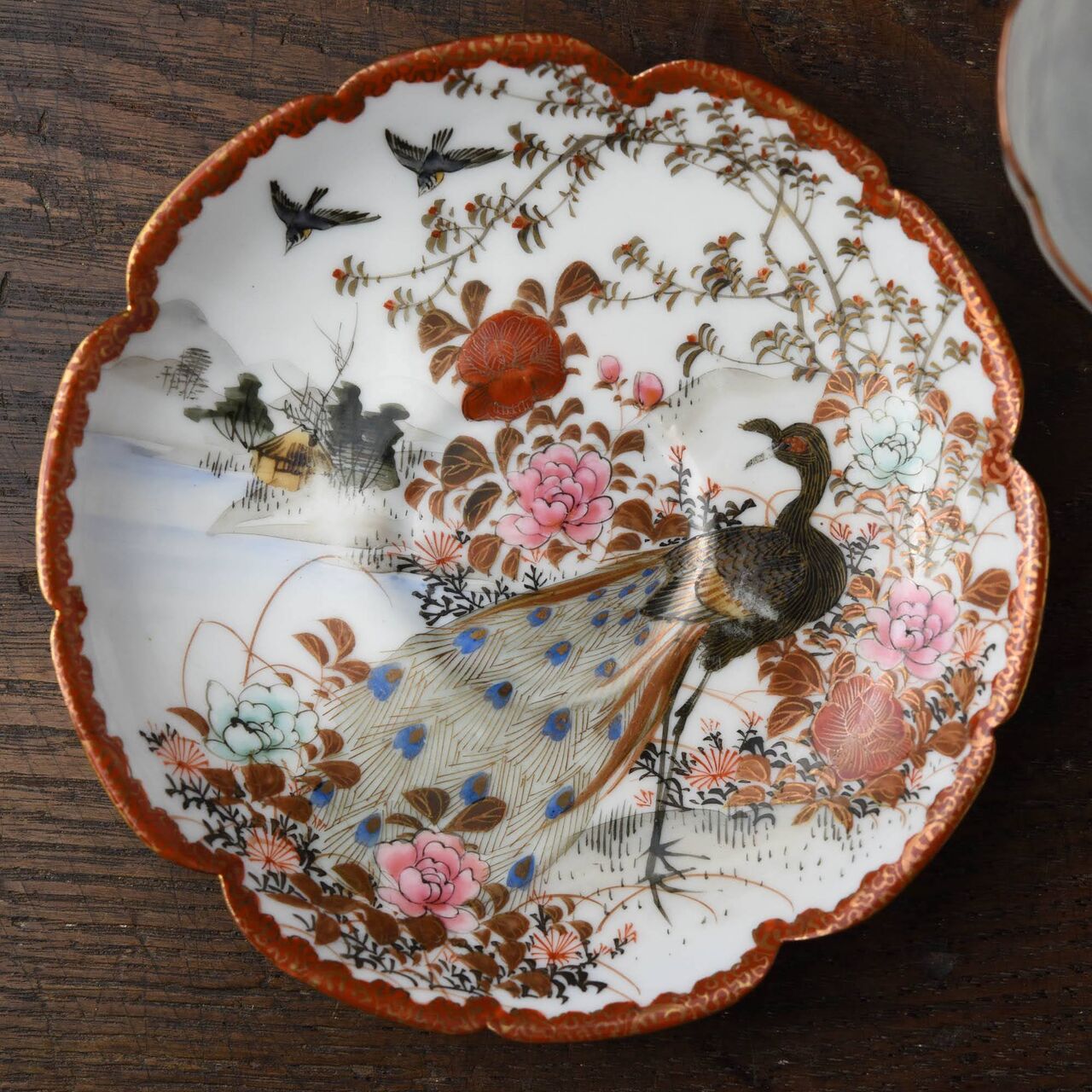 陶磁器 :: 花鳥孔雀図 高山一二 横浜・東京焼 カップ&ソーサー | COTTOU.JP 骨董の通販マーケットプレイス