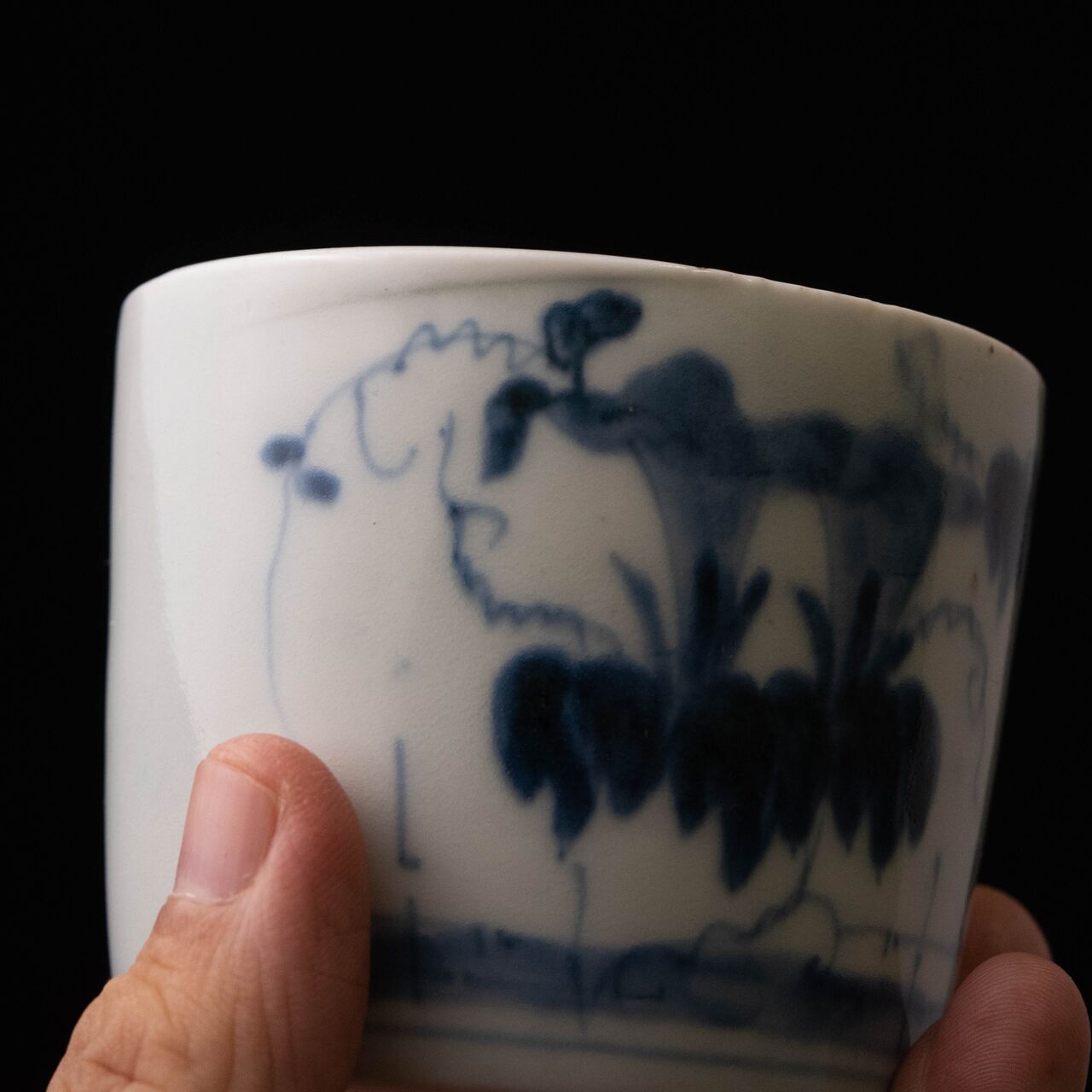 076 古伊万里染付朝顔手猪口 無疵美品 幕末 工芸品